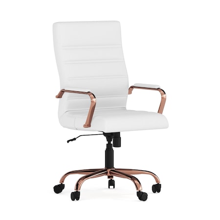 Flash Furniture White Leather Rose Gold Frame High Back Chair GO-2286H-WH-RSGLD-GG